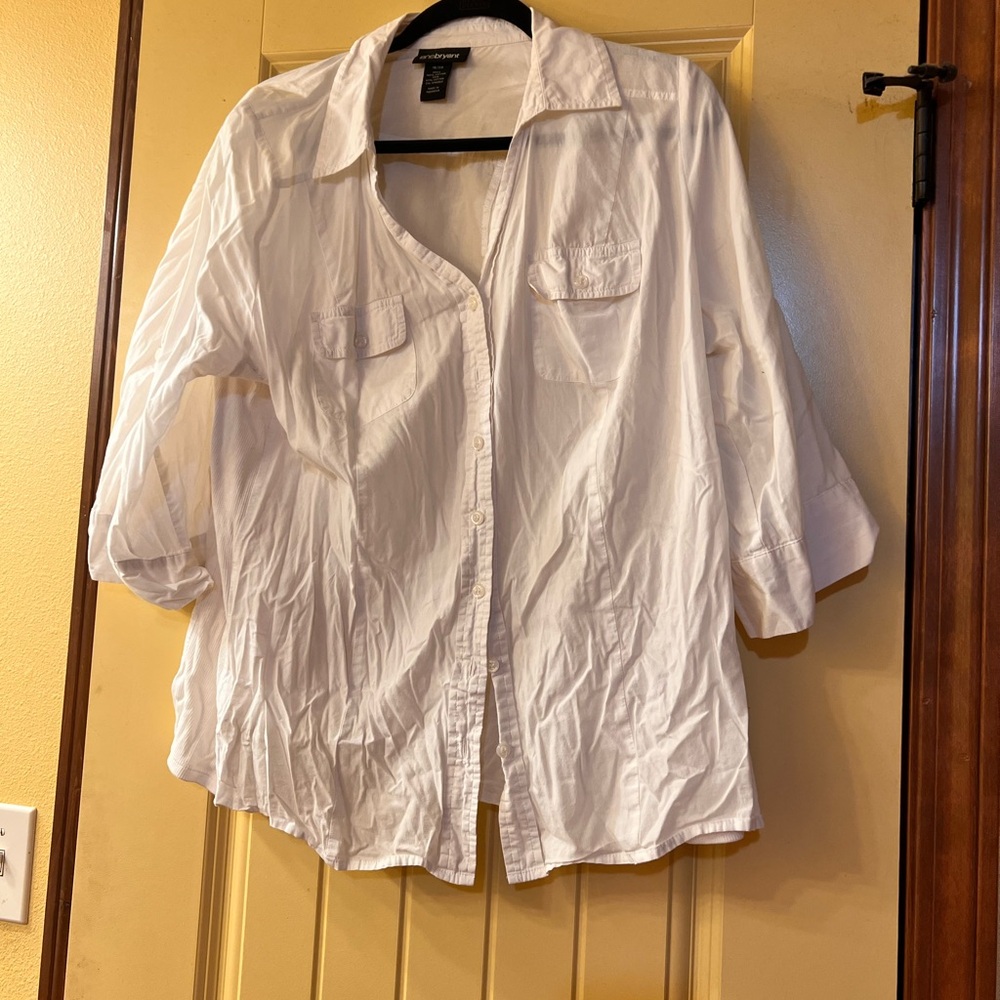 Lane Bryant White Button-down Cotton Blend Top 18/20